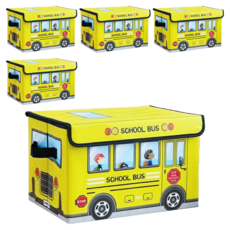 卡通車頭玩具收納箱, 40 x 25 x 30cm, 黃色校車, 5個
