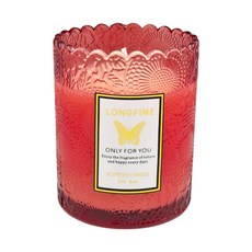 SC優選 植物精油 手工大豆蠟 蕾絲花邊浮雕玻璃杯香氛蠟燭 烏木絲絨玫瑰 200g, 1個, 450g