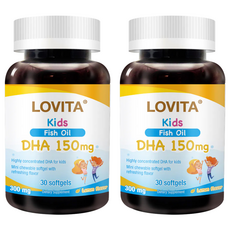 Lovita 兒童魚油DHA 150mg 軟膠囊，迷你尺寸，不含人工色素和香料，30顆/30天份, 15g, 2罐