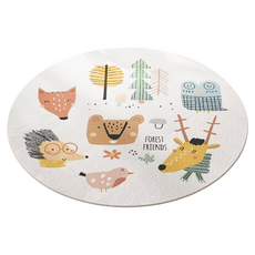 韓風插圖圓形仿羊絨地毯, 直徑100cm, 動物樂園