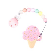 Sweet Lil' Monster 怪獸寶貝, 馬卡龍咬咬珠固齒器 + 奶嘴夾, 棉花糖冰淇淋 草莓, 1個