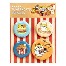 黃阿瑪的後宮生活 後宮快餐店圓形徽章組，直徑約4cm x1，直徑約3cm x3，PVC 金屬材質, 小花漢堡, 1組