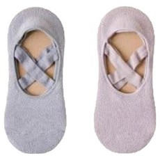 NicoFun 愛定做 加厚毛巾底芭蕾舞鞋防滑瑜珈短襪 女襪 2雙入, 22~24.5cm, 淺灰色 + 灰紫色