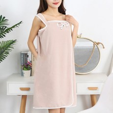 連身毛巾浴裙, 蝴蝶結款 棕色, 1入