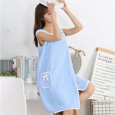 吊帶連身裙式浴巾 S號, 口袋款 藍色, 1入
