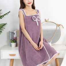 蝴蝶結吊帶連身裙式浴巾 S號, 蝴蝶結款 紫色, 1入