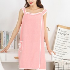 連身毛巾浴裙, 口袋款 粉色, 1入