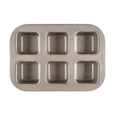 Hanomad 迷你方塊烤盤 方形瑪芬模 迷你吐司模 6格 金色, 1個