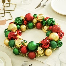 크리스마스 조화 오너먼트 볼 버블 리스 현관 벽 장식, 레드그린, 25cm, 1개