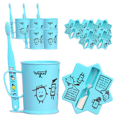 WEDENT 威登 兒童牙刷 6~8歲 + 漱口杯 + 沙漏組合 天空藍, 6套