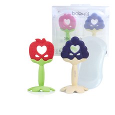 베이비앤아이 실리콘치발기2p+ 케이스2p, 3개월, 사과+포도