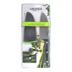 澳洲Wiltshire Staysharp 磨刀鞘 + 三德刀 15cm 內建磨刀器 優質不鏽鋼 三重鉚釘手柄 澳洲設計, 黑色手柄, 1支