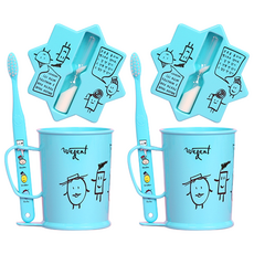 加寬兒童牙刷3~5歲+牙杯+沙漏套組天空, 2組