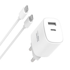 스마텍 GAN PD 25W 고속충전 2포트 충전기 + C타입 케이블 세트 STQC-GD25 CT, 화이트, 1세트