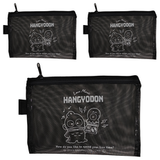 HANGYODON 人魚漢頓 網紋小物收納袋, 黑色, 3個