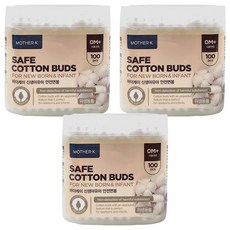 MOTHER-K 100%純棉嬰幼兒安全棉花棒 特殊雙層圓厚造型設計, 100支, 3盒