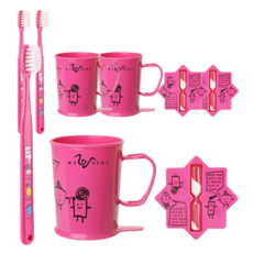 加寬兒童刷牙杯套組粉色3-5歲, 3組