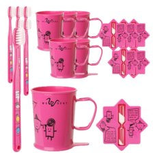 加寬兒童刷牙杯套組粉色3-5歲, 6組