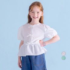 ILoveJ 女童款Darcy蝴蝶結織紋短袖襯衫