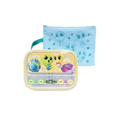 LE BARN 辛比的怪怪屋印花方形分格餐盒+餐具袋, 混色, 不鏽鋼餐盤+便當蓋+袋子