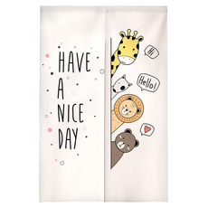 小清新造型門簾 棉麻混紡(50%棉、50%麻), 120 x 85cm, Hello動物