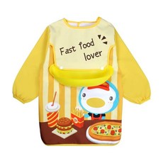 PUKU 藍色企鵝 MyColor防水長袖口袋圍兜畫畫衣 可拆卸 可翻轉飯兜, 披薩黃, 1件, 1件