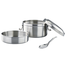 MiyAco 米雅可 經典316不鏽鋼 雙層圓形便當盒 附匙 12cm, 不鏽鋼 銀色, 1組