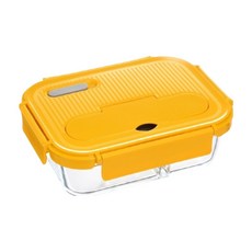 HICHEF 掌廚 Eco Fresh 耐熱玻璃分離保鮮盒，6：4完美分隔，食物不混味, 黃色 1050ml, 1個