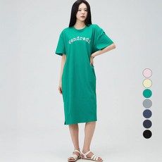 CARET 女款文字圖案短袖平紋針織長版連衣裙, 綠色