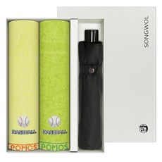 송월타월 야구스포츠 80g 20수 면사 2p +SW 3단 컬러 무지 우산 선물세트, 랜덤발송, 1세트