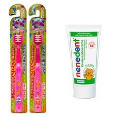 Dentinox 兒童3面牙刷 粉色 隨機出貨+含氟牙膏 50ml 蘋果味, 1組