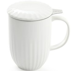 ZEN 直條紋茶杯 480ml + 蓋子 + 不銹鋼過濾器套組, 白色的, 1套