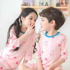 bonumam 兒童七分人造絲單層家居服上下套裝