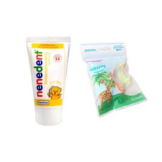 Dentinox Nenedent兒童牙膏 草莓香+動物牙線 30入, 1套