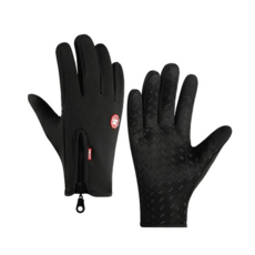 可觸控防風防水機車手套 - 滌綸材質 拉鍊設計, XL 23 x 10.5cm, 黑色, 1雙