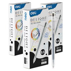 Deli Delite 速乾 Knock 中性筆 0.5mm EQ118, 黑色, 36個