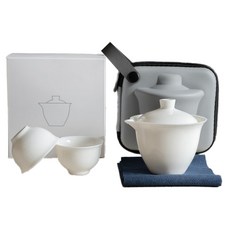 오후반차 휴대용 다도세트, 1세트, 다관 + 찻잔 2p + 뚜껑 + 다건 + 파우치, 화이트