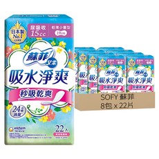 SOFY 蘇菲 艾柔 吸水淨爽輕薄少量型護墊 15cc, 19cm, 22片, 8包