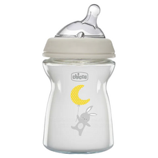 Chicco 天然母感兩倍防脹玻璃奶瓶小單孔, 灰色, 250ml, 1個
