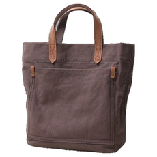 帆布配頭層皮女士豎款肩背包/小手提女包，可拆卸肩背帶，可自行調節長度, 24 x 27 x 9cm, 深灰色