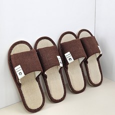 힐링스팟 남성용 린넨 거실 슬리퍼 2세트, 브라운, 1개