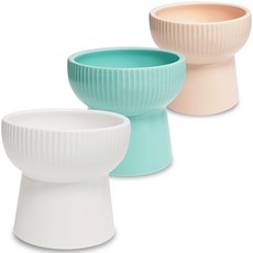 MONAGIO 條紋斜面圓形陶瓷寵物碗, 白、薄荷、杏