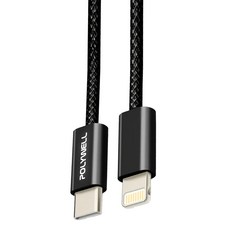 POLYWELL 寶利威爾 Type-C To Lightning PD編織快充線 3A PW15-W45-M934, 2m, 黑色, 1條