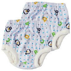 PUKU 藍色企鵝學步尿布褲，天然棉材質，透氣舒適, L 高 80~90cm, 水色, 2件