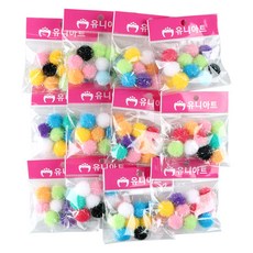 Uniart 1000個 亮蔥毛絨球 DIY材料 25mm, 混合顏色, 12入
