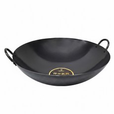 KANDA 神田鉄鍋 日本製雙柄雙耳無塗層中華炒鍋, 36cm, 黑色, 1個