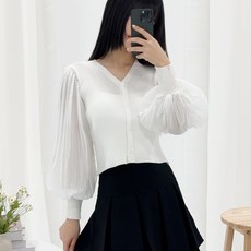 피어니스트 퍼프 소매 가디건 블라우스