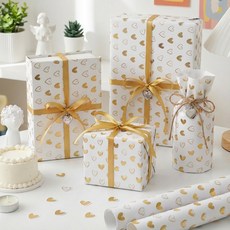 Lead home 高級燙金禮物捲筒包裝紙 大型 70 x 100 cm 3入 + 雙面膠帶 4.3m 套組, 2套, 06 白色愛心