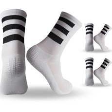 男性防滑運動三線設計緩震長筒襪 3雙入, 白色