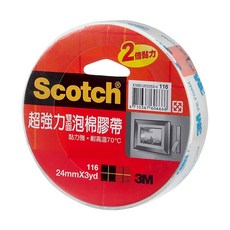 3M Scotch 超強雙面泡棉膠帶 雙倍黏力 耐高溫70度 24mm x 3yd, 1個